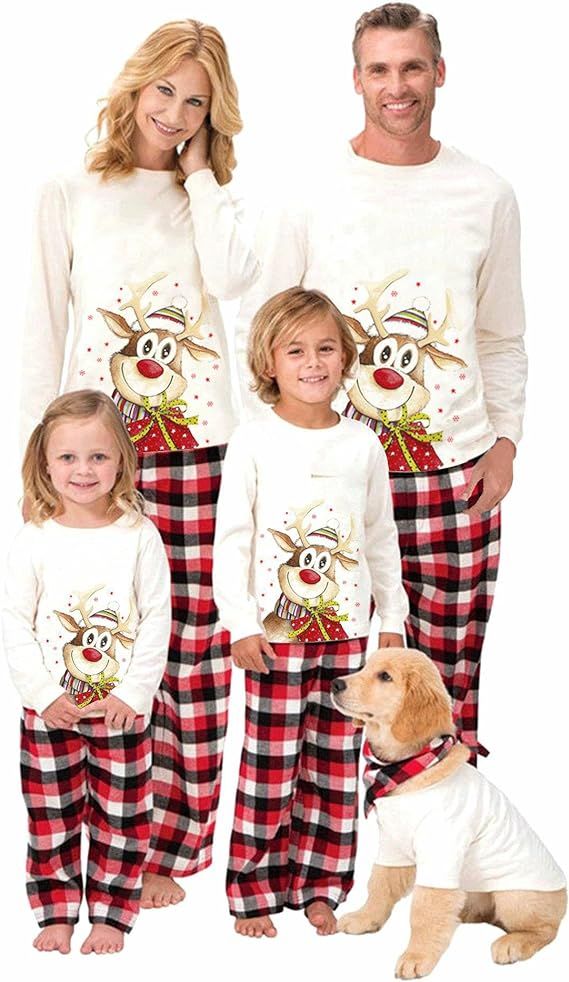 Awoscut Family Matching Pajamas Christmas Pjs Holiday Nightwear Sleepwear Sets Long Sleeve Pjs | Amazon (US)