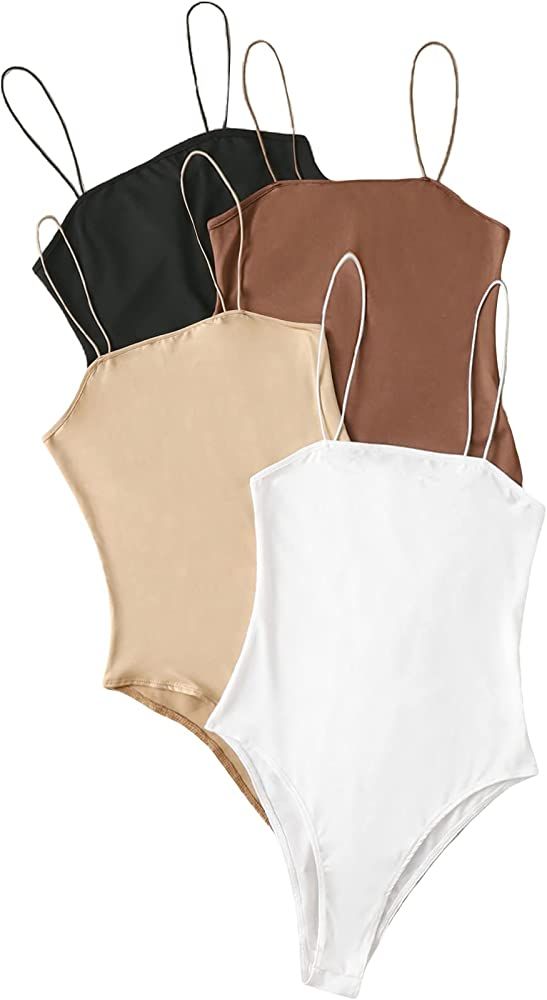 SheIn Women's Shapewear Bodysuit Tops Multipack Sleeveless Jumpsuit Romper Casual Basic Solid Racer  | Amazon (US)