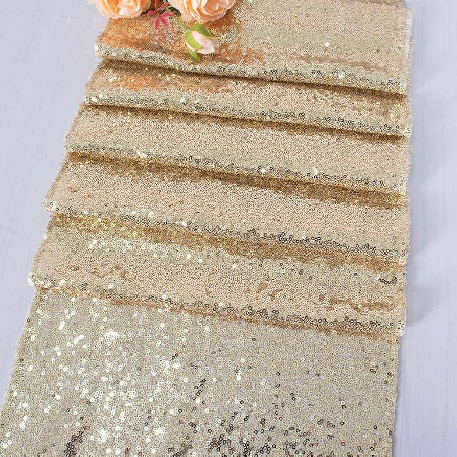 DUOBAO Table Runner Sequin 12x108-Inch Champagne Gold Glitter Tables Runners for Wedding Decor Ch... | Amazon (US)