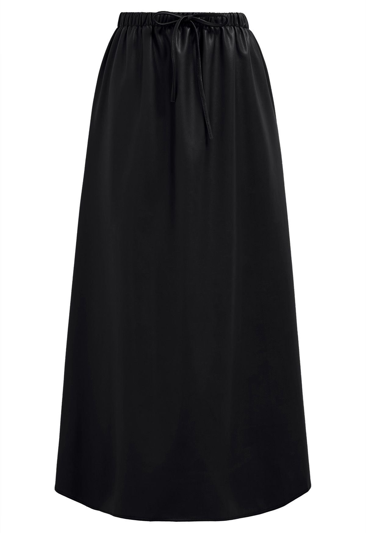 Drawstring Waist Faux Leather Maxi Skirt in Black | Chicwish