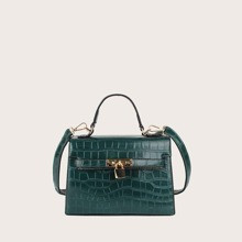 Metal Lock Decor Croc Embossed Satchel Bag | SHEIN
