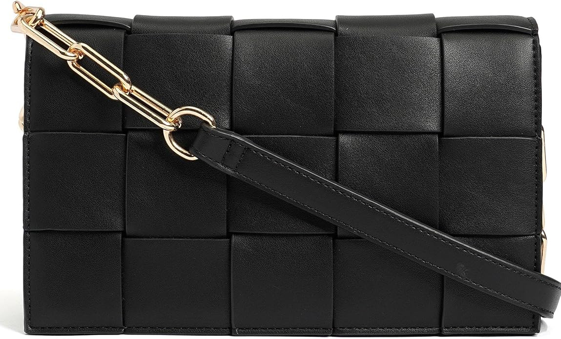 LIKE DREAMS Women's Woven Vegan Leather Gold Chain Link Padded Fashion Wave Crossbody Handbag | Amazon (US)