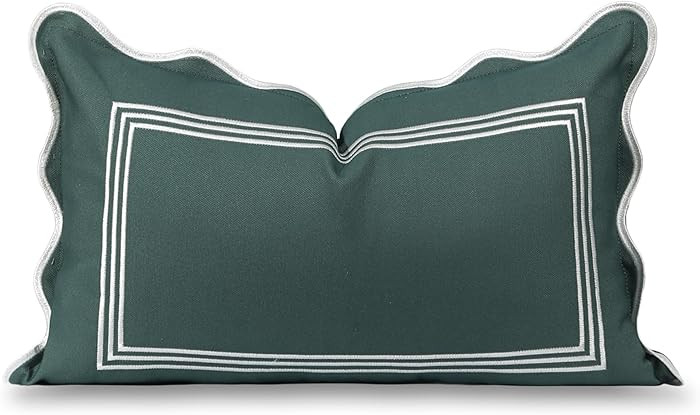 Hofdeco Premium Coastal Grandmillennial Scalloped Patio Indoor Outdoor Lumbar Pillow Cover Only, ... | Amazon (US)