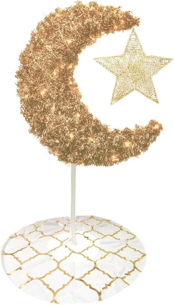Peacock Supplies Eid Moon Tree Bundle - Gold with Star & Skirt | 5 ft Gold Crescent Shaped Moon, ... | Amazon (UK)