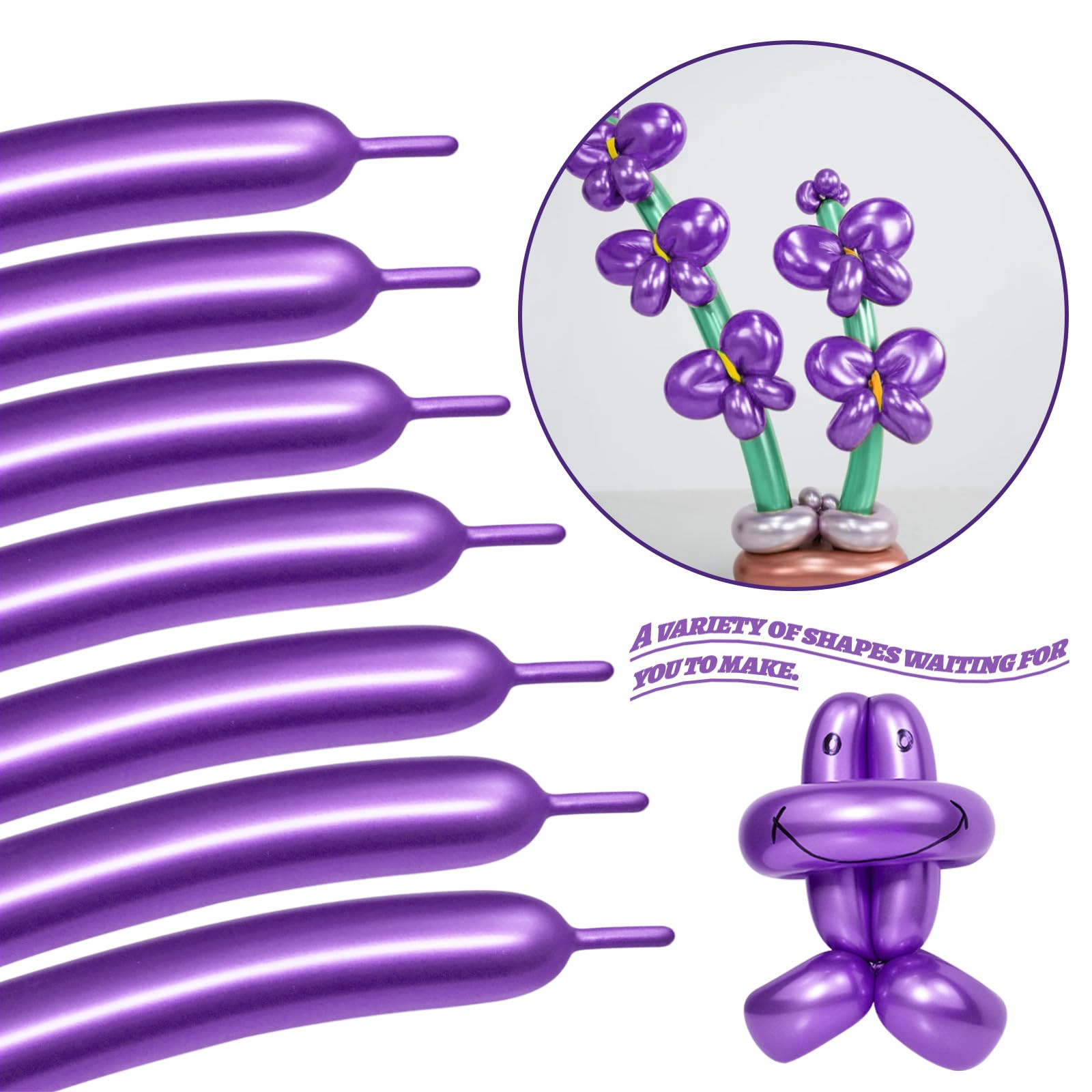 260 Long Balloons, Shiny Metallic Latex Twisting Balloon for Balloon Animals, Magic Balloons for ... | Amazon (US)