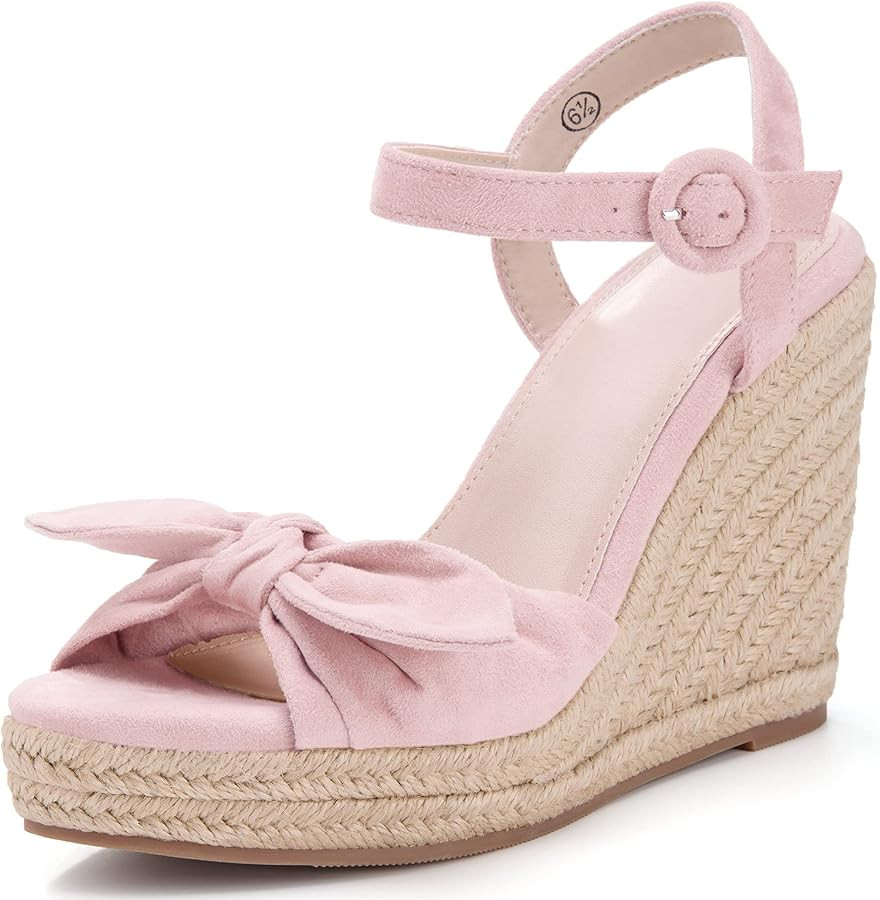 Coutgo Womens Espadrilles Wedges Bow Platform Sandals Open Toe Ankle Strap Summer Dress Heels Cut... | Amazon (US)