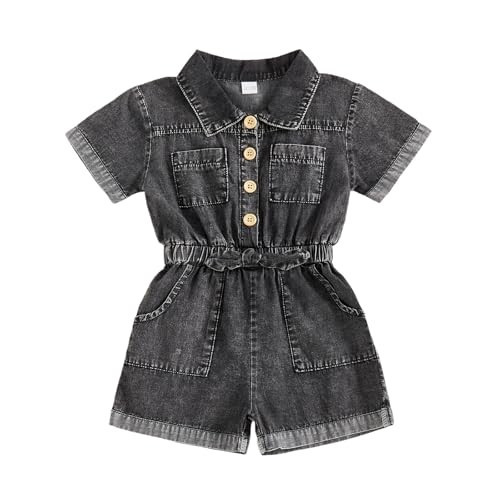Ledy Champswiin Summer Toddler Girl Jumpsuit Shorts Little Girl Overalls Clothes Baby Jean Romper Jumpsuit One Piece Outfit (Black, 12-18 Months) | Amazon (US)