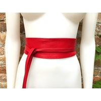 Obi Belt in Soft Leather. Wrap Red. Waist Bright Red. Dress, Wraparound Or Sash. Boho Leather Belt | Etsy (US)