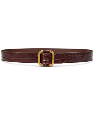 Lauren Ralph Lauren Leather Slide-Buckle Croc-Embossed Belt - Macy's | Macy's
