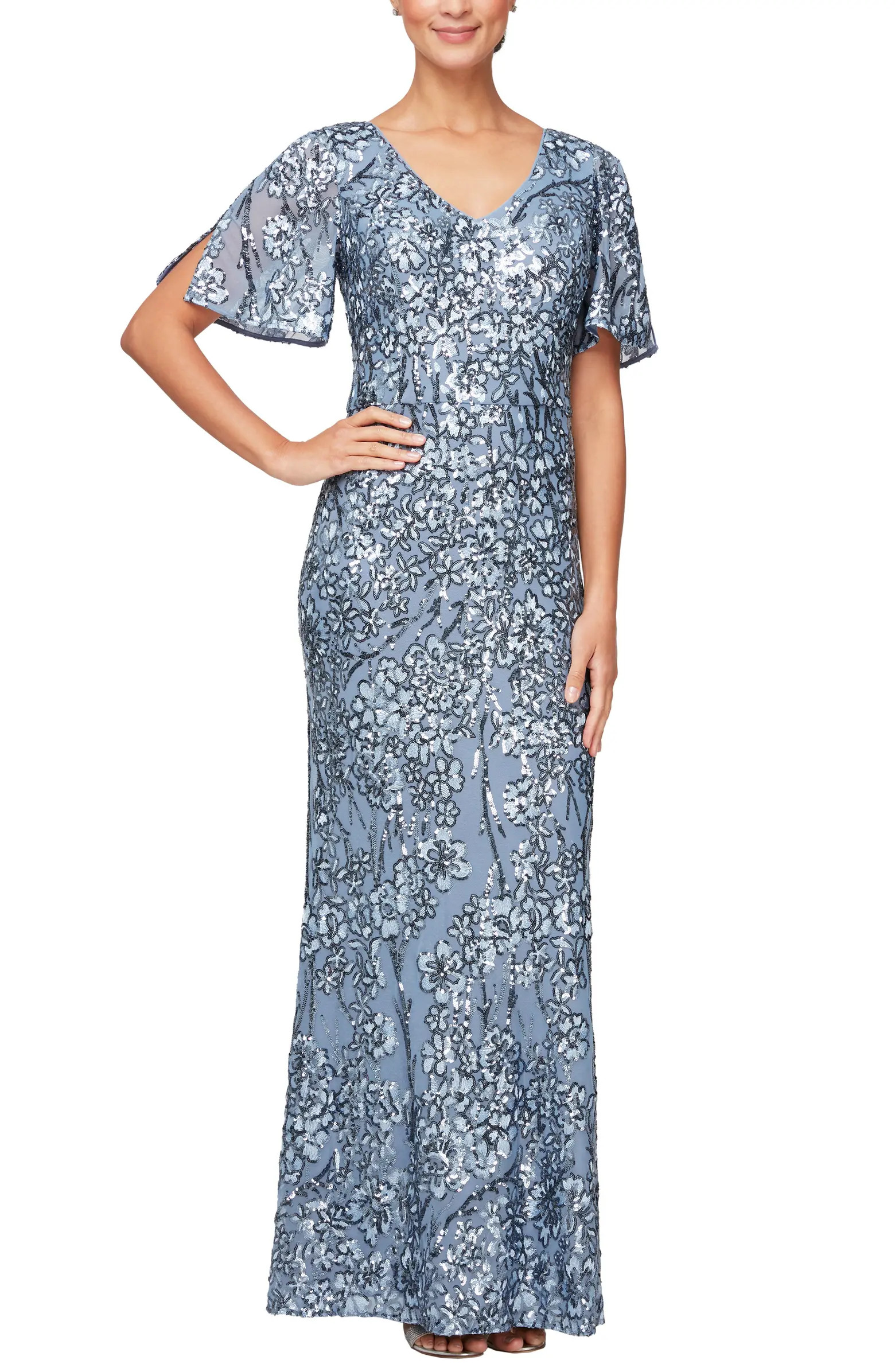 Alex Evenings Sequin Lace Cold Shoulder Trumpet Evening Gown | Nordstrom | Nordstrom