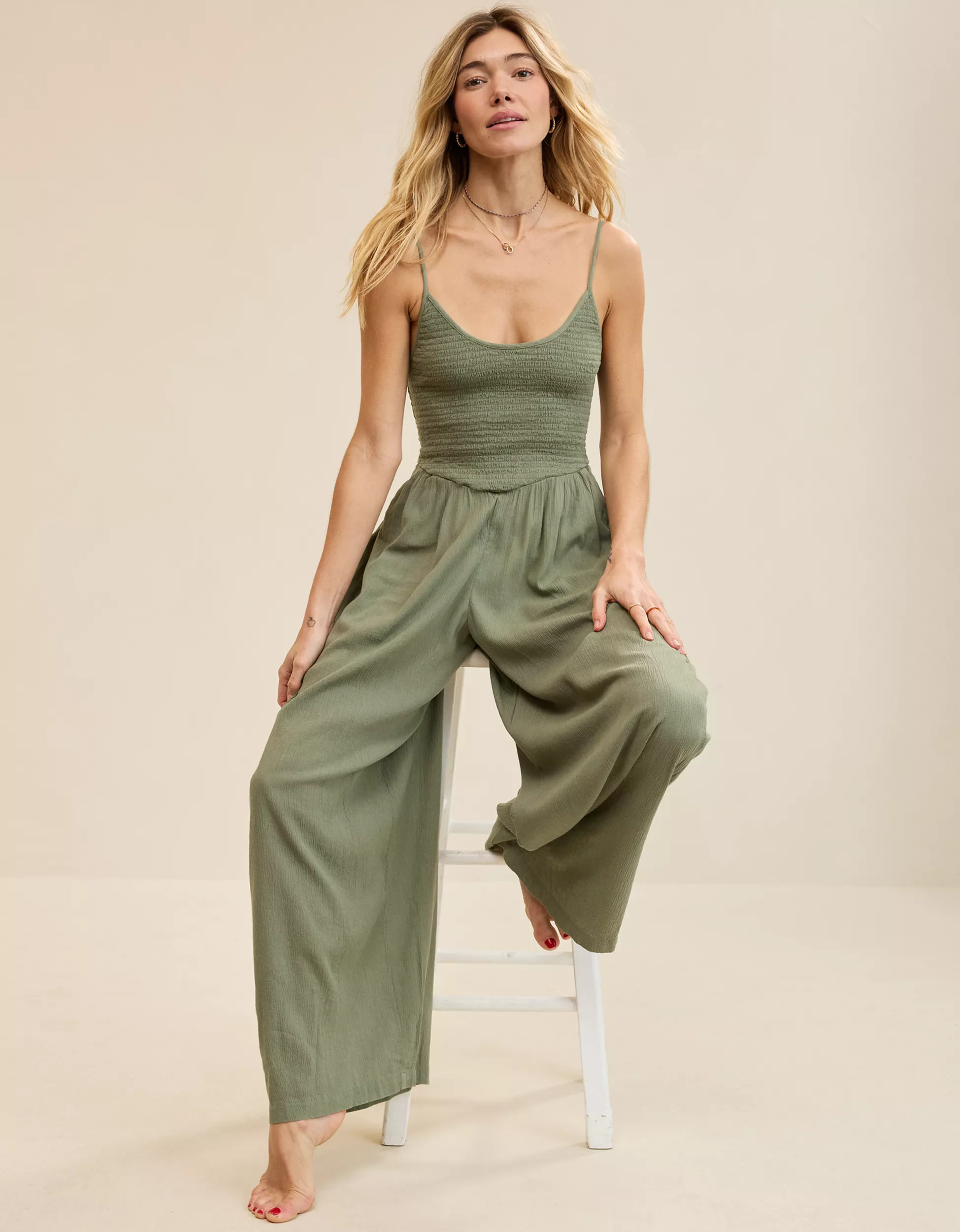Aerie At The Barre Smocked Jumpsuit | American Eagle Outfitters (US & CA)