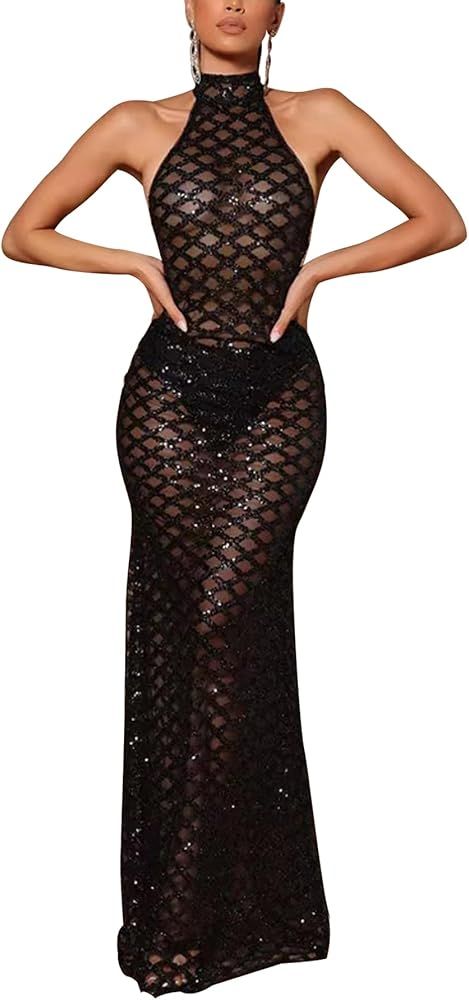 PORRCEY Womens Sexy Elegant Sparkly Sequins Party Club Night Outfits Evening Dress | Amazon (US)