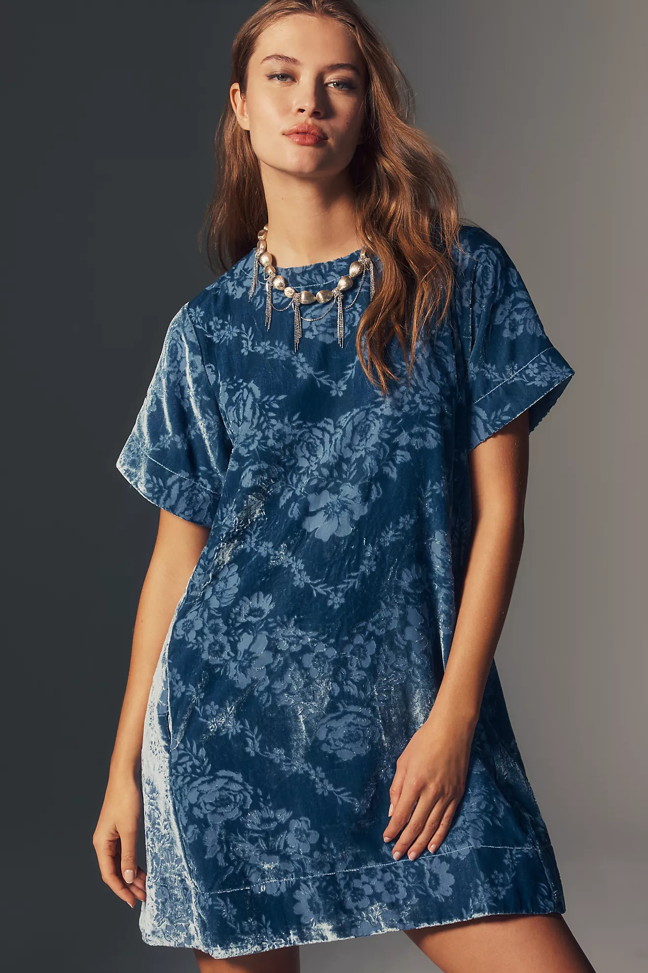 Emmy Short-Sleeve Swing Mini Dress by Maeve: Velvet Edition | Anthropologie (US)
