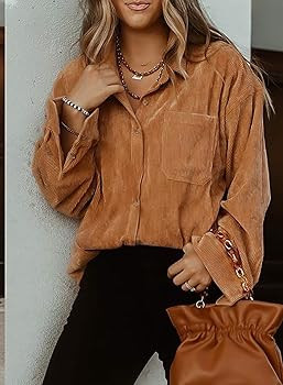 Sidefeel Women Corduroy Long Sleeve Button Down Shirt Oversized Jacket Tops | Amazon (US)