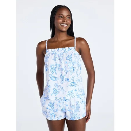 Joyspun Women's Cotton Ruffled Tank Top and Shorts Pajama Set, 2-Piece, Sizes XS-3X | Walmart (US)