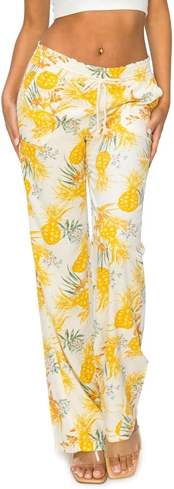 Cali1850 Women's Print Linen Pants - 32" Inseam Oceanside Drawstring Smocked Waist Casual Lounge ... | Amazon (US)