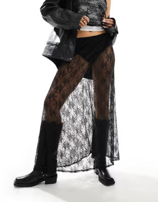Stradivarius lace maxi skirt in black | ASOS (Global)