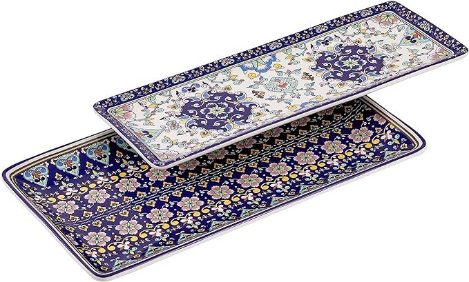 Bico Mandala Kaleidoscope Ceramic 14 inch Rectangular Serving Platter, Set of 2, for Serving Sala... | Amazon (US)