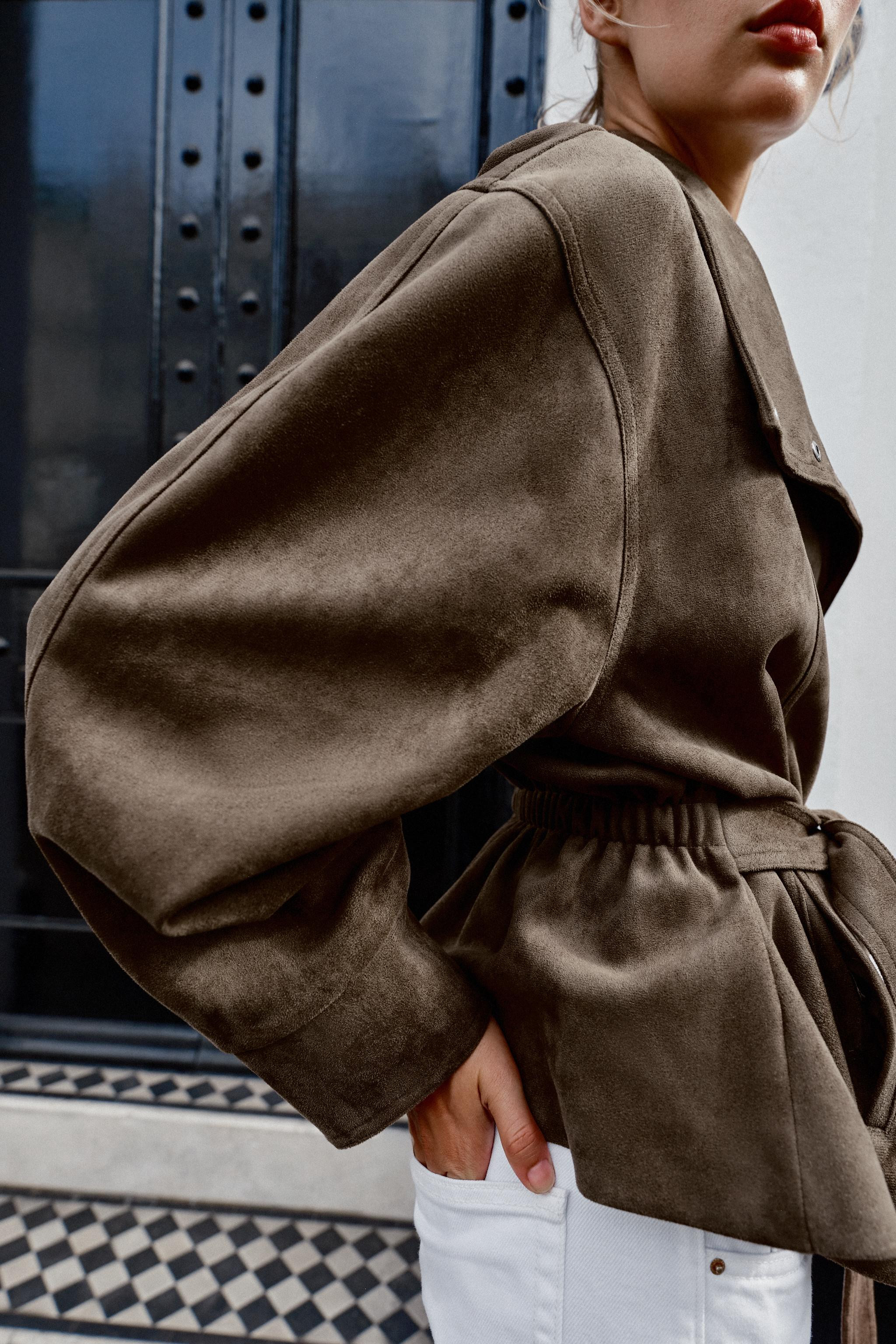 FAUX SUEDE BELTED JACKET | Zara US