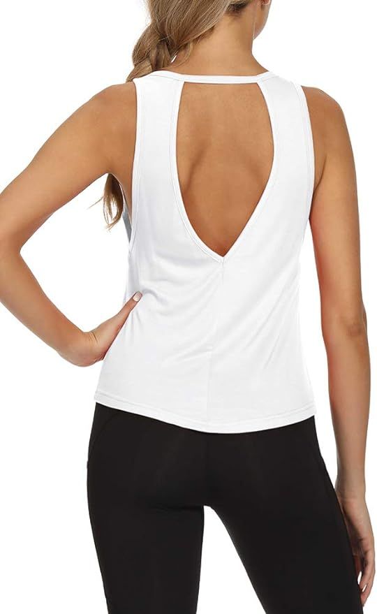 Mippo Workout Tops Open Back Shirts Athletic Yoga Tennis Exercise Tanks for Women | Amazon (US)