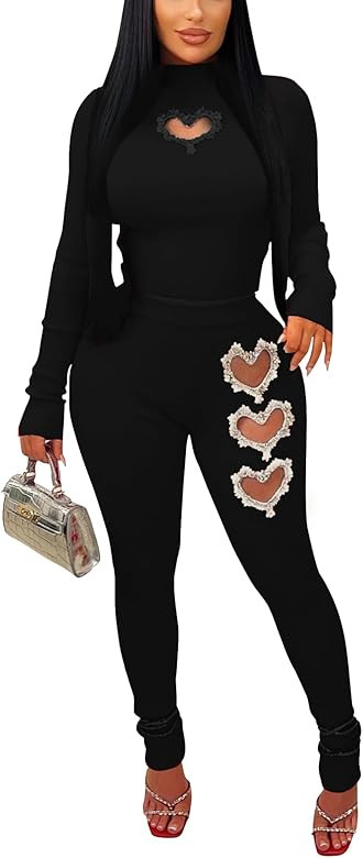 Tcremisa Women's 2 Piece Outfits Long Sleeve Crop Tops with Skinny Long Pants Set Stretchy Rib Kn... | Amazon (US)