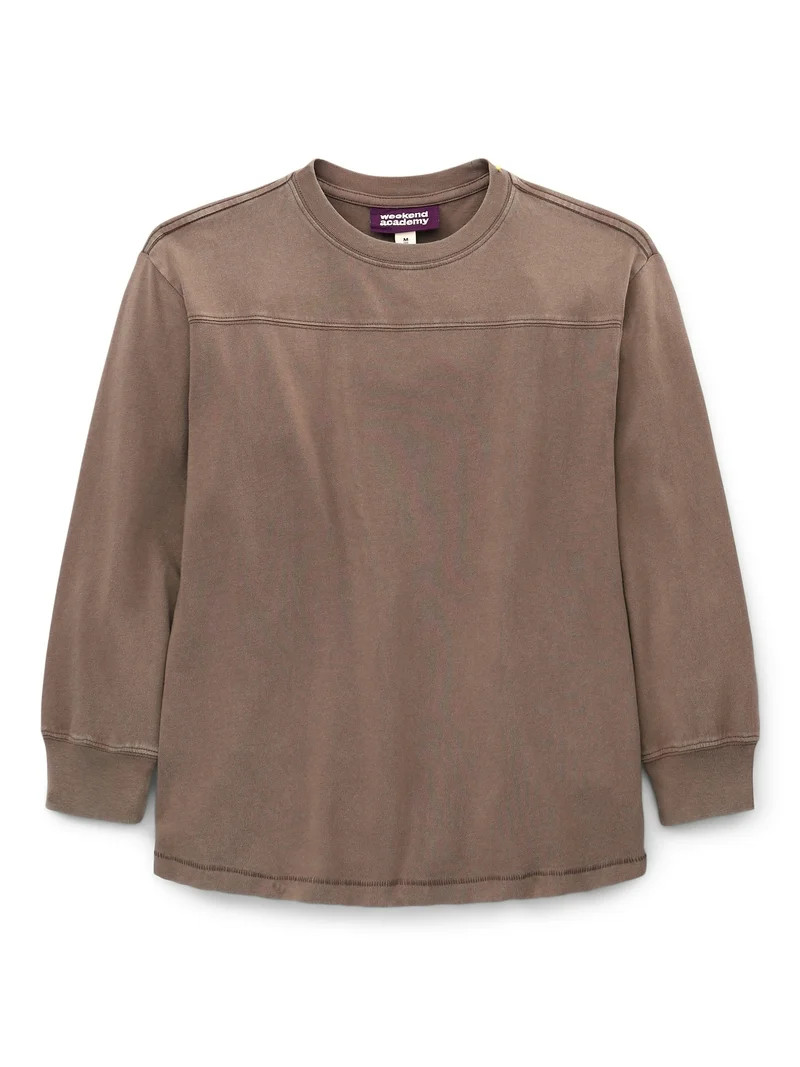 Weekend Academy Boys Football Yoke Cotton T-Shirt with Long Sleeves, Sizes 4-18 | Walmart (US)