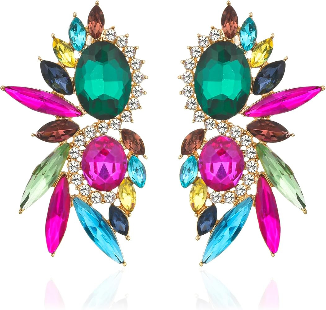 Vintage Rhinestone Statement Earrings Fancy Crystal Cluster Drop Dangle Earrings for Women | Amazon (US)