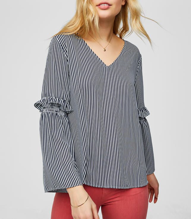 Striped Ruffle Bell Sleeve Blouse | LOFT