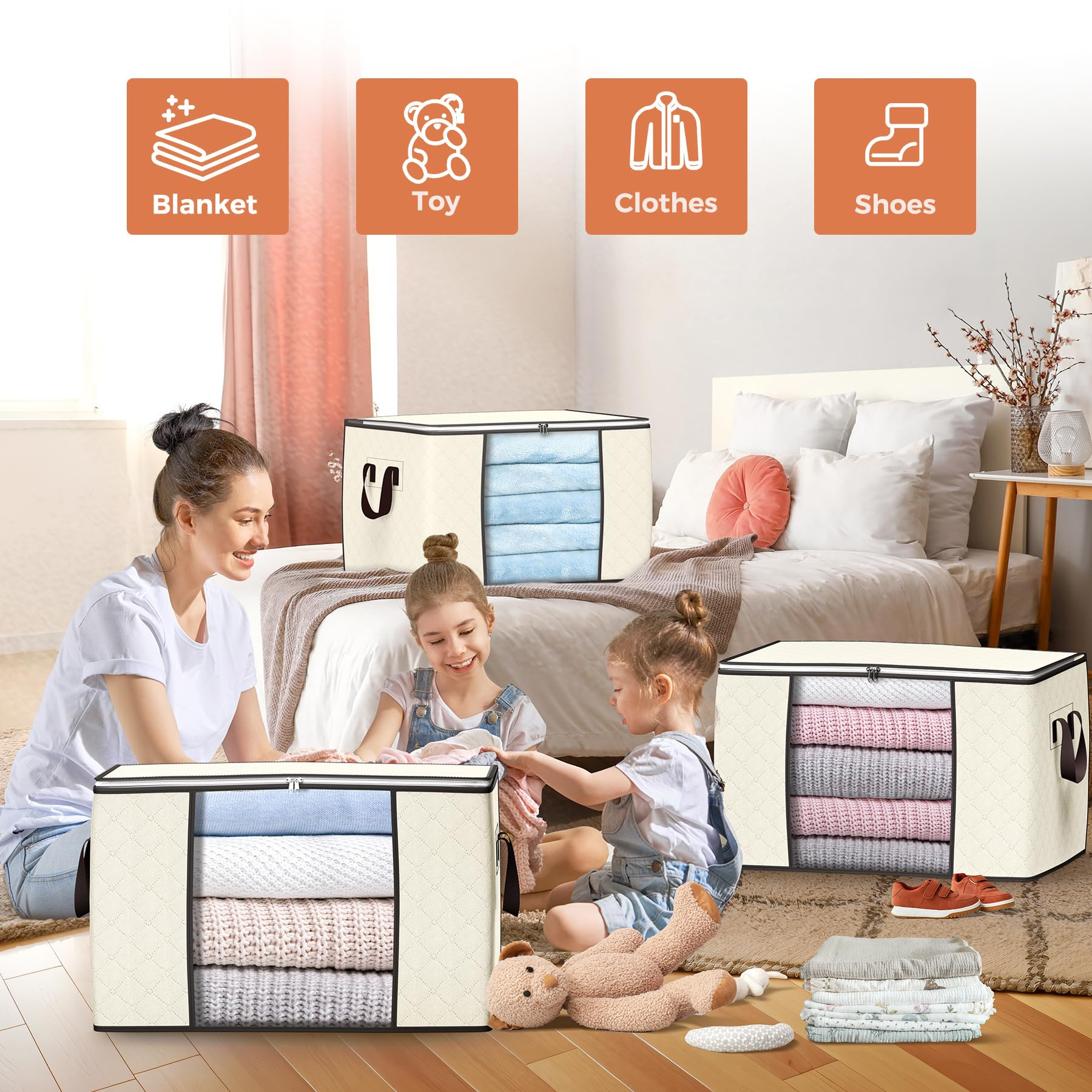 90 L Large Storage Bags, 6 Pack Clothes Storage Bins Foldable Closet Organizers Storage Container... | Amazon (US)