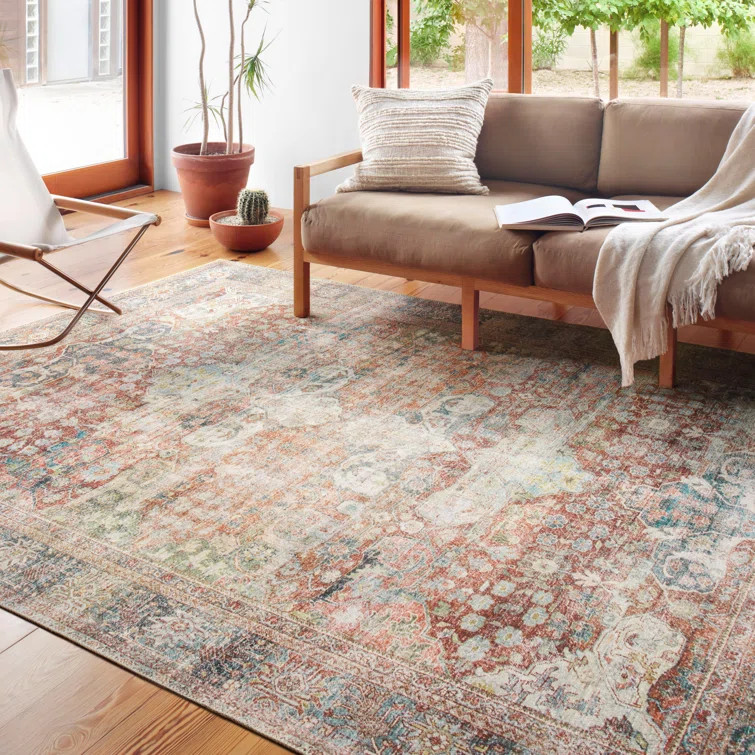 Ren Power Loom Performance Terracotta/Blue/Ivory Rug | Wayfair North America