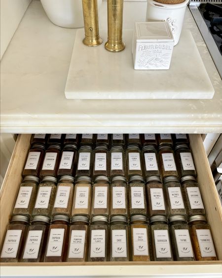 Organized spice drawer! Cutest glass containers and label make everything look beautiful AND easy to find!

#homedecor #homeorganization #kitchendecor 

#LTKfindsunder50 #LTKhome