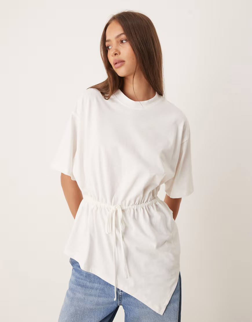 ASOS DESIGN tie waist drape t-shirt in white | ASOS (Global)