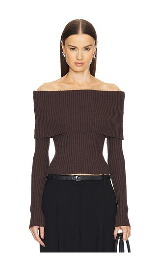 by Marianna Namir Off Shoulder Sweater in Chocolate Brown | Revolve Clothing (Global)