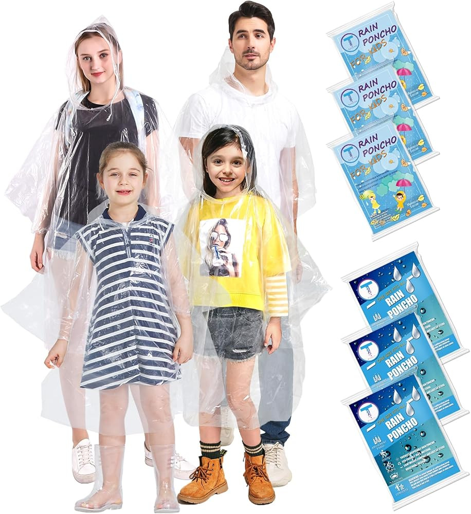 TUNCHMO Disposable Rain Ponchos 6 Pack for Adults/Kids/Family Set-50% Thicker Emergency Ponchos | Amazon (US)