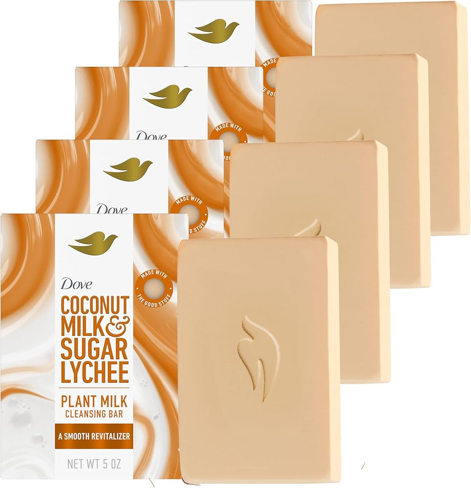 Dove Plant Milk Cleansing Bar Soap Coconut Milk & Sugar Lychee Smooth Revitalizer 4 Count for Moi... | Amazon (US)