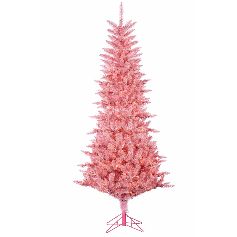 90" H x 44" W x 44" D 7.5' Pre-Lit Pink Artificial Pine Christmas Tree | AllModern