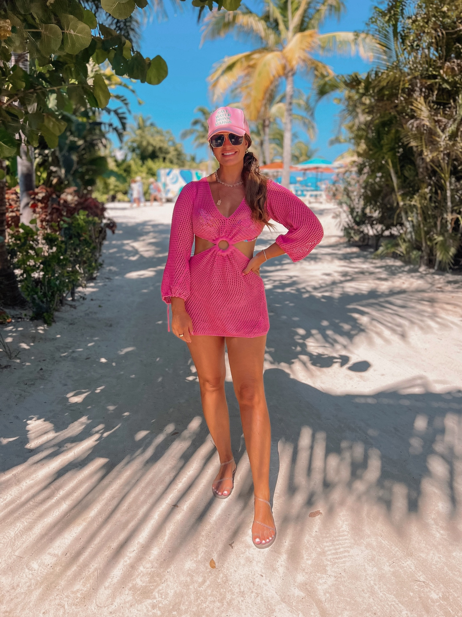 Pink crochet coverup and pink hat 

#LTKstyletip #LTKswim #LTKFind