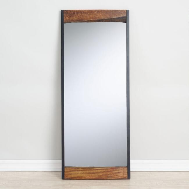 Large Walnut Brown Wood Leaner Mirror with Live Edge | World Market