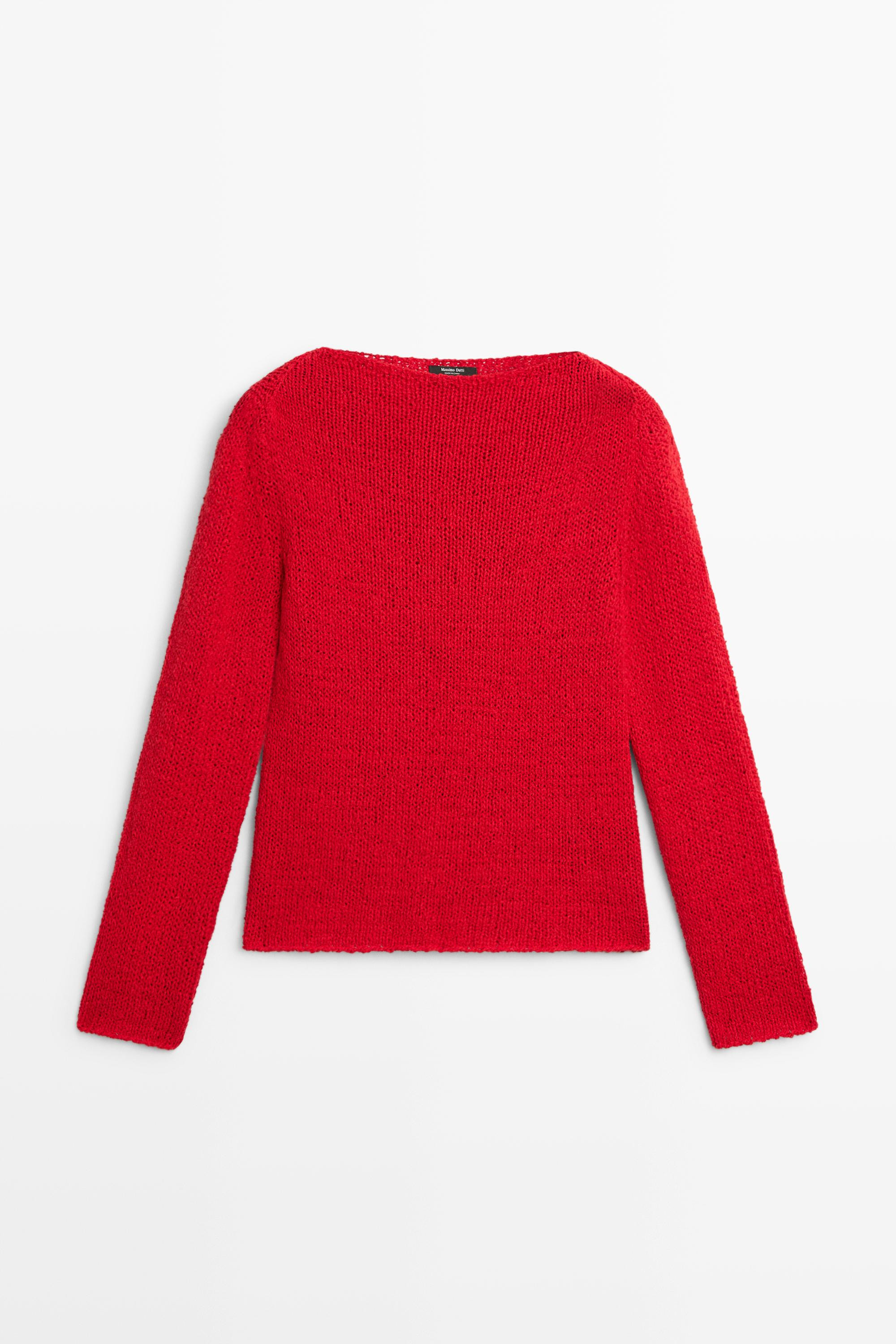 Cotton blend knit boat neck sweater | Massimo Dutti US