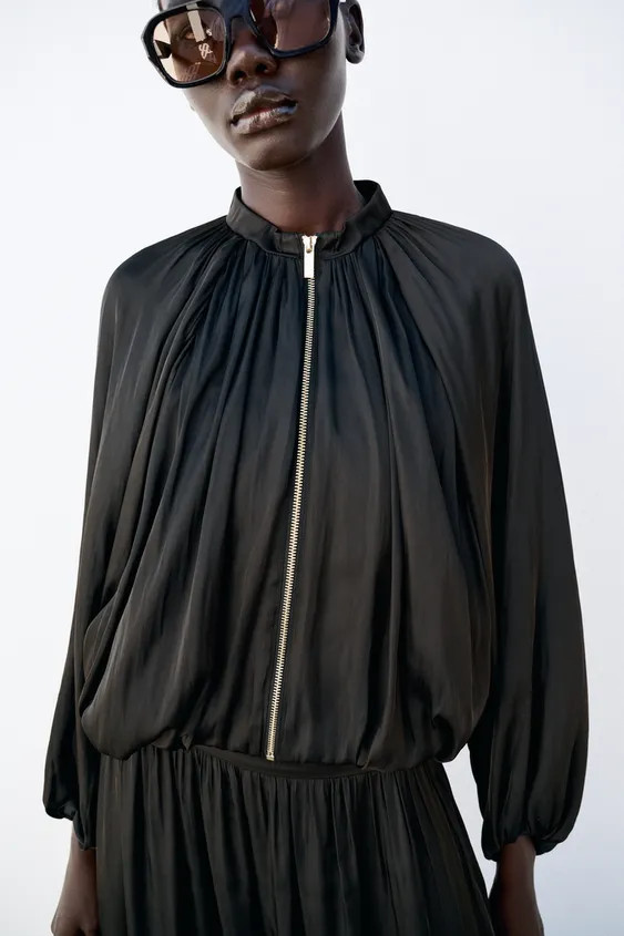 TAUPE DRAPED SATIN JACKET | Zara US