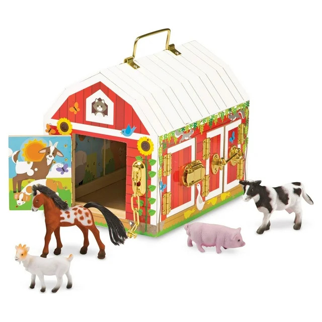 Melissa & Doug Latches Wooden Activity Barn with 5 Doors, 4 Play Figure Farm Animals | Walmart (US)