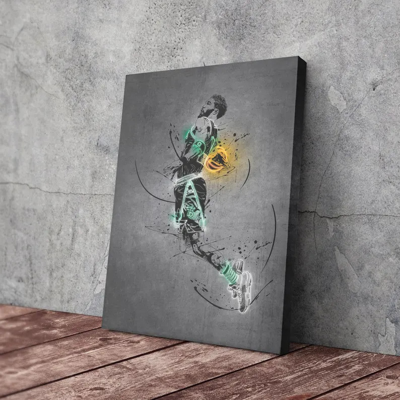 Jayson Tatum Neon Poster Boston Celtics #0 NBA Framed Canvas Wall Art Home Decor Man Cave Gift Ba... | Etsy (US)