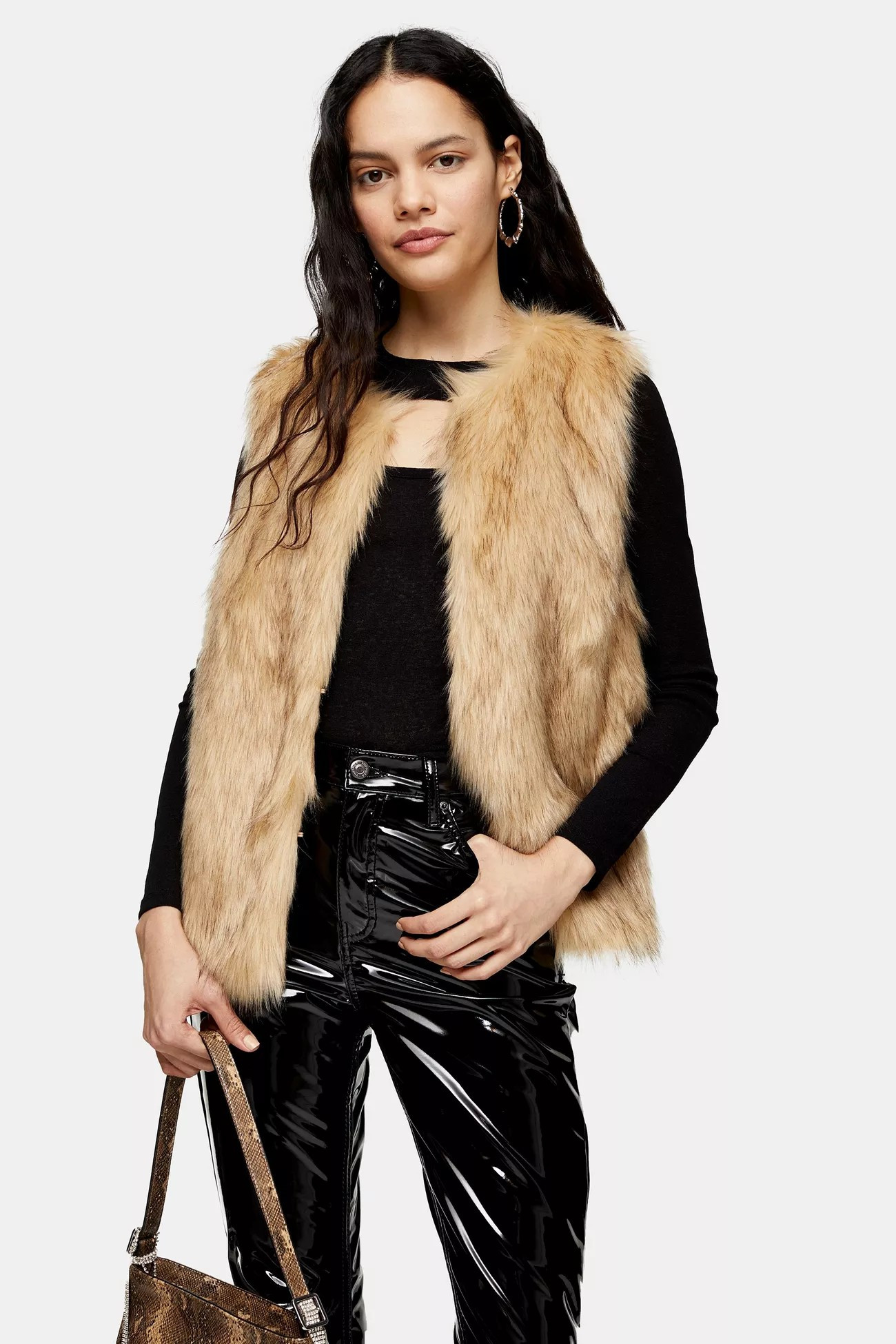 Camel Tipped Faux Fur Vest | Topshop US