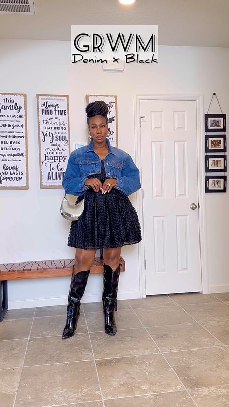 Pairing your denim jacket preferably a cropped one with a mini black dress is a vibe. I found this HM mini dress this weekend while shopping and I’m loving it. Wearing a size medium and it fits perfectly. I’m pairing it with my fav boots at the moment. And silver accessories! 

#LTKstyletip #LTKSeasonal #LTKVideo