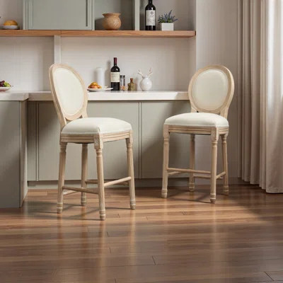 Wood Bar Stools Set Of 2, Classic French Country Wooden Barstools With Upholstered Seating | Wayfair North America