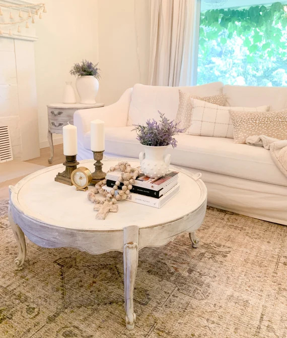 French Provincial Coffee Table/White Distressed Round Coffee | Etsy | Etsy (US)