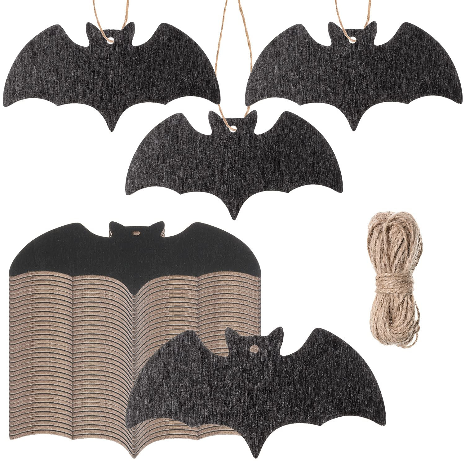 36 Pieces Halloween Wooden Slices Cutouts 4x2 Inch Black Bat Shape Wood Hanging Gift Tags Ornamen... | Amazon (US)