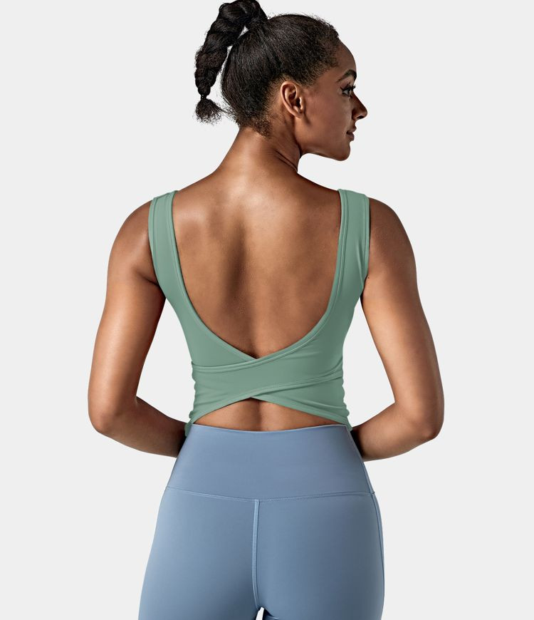 Women’s U Neck Backless Crossover Barre Ballet Dance Tank Top - Halara | HALARA