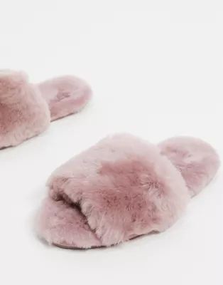 ASOS DESIGN Nola premium sheepskin slippers in mauve | ASOS (Global)