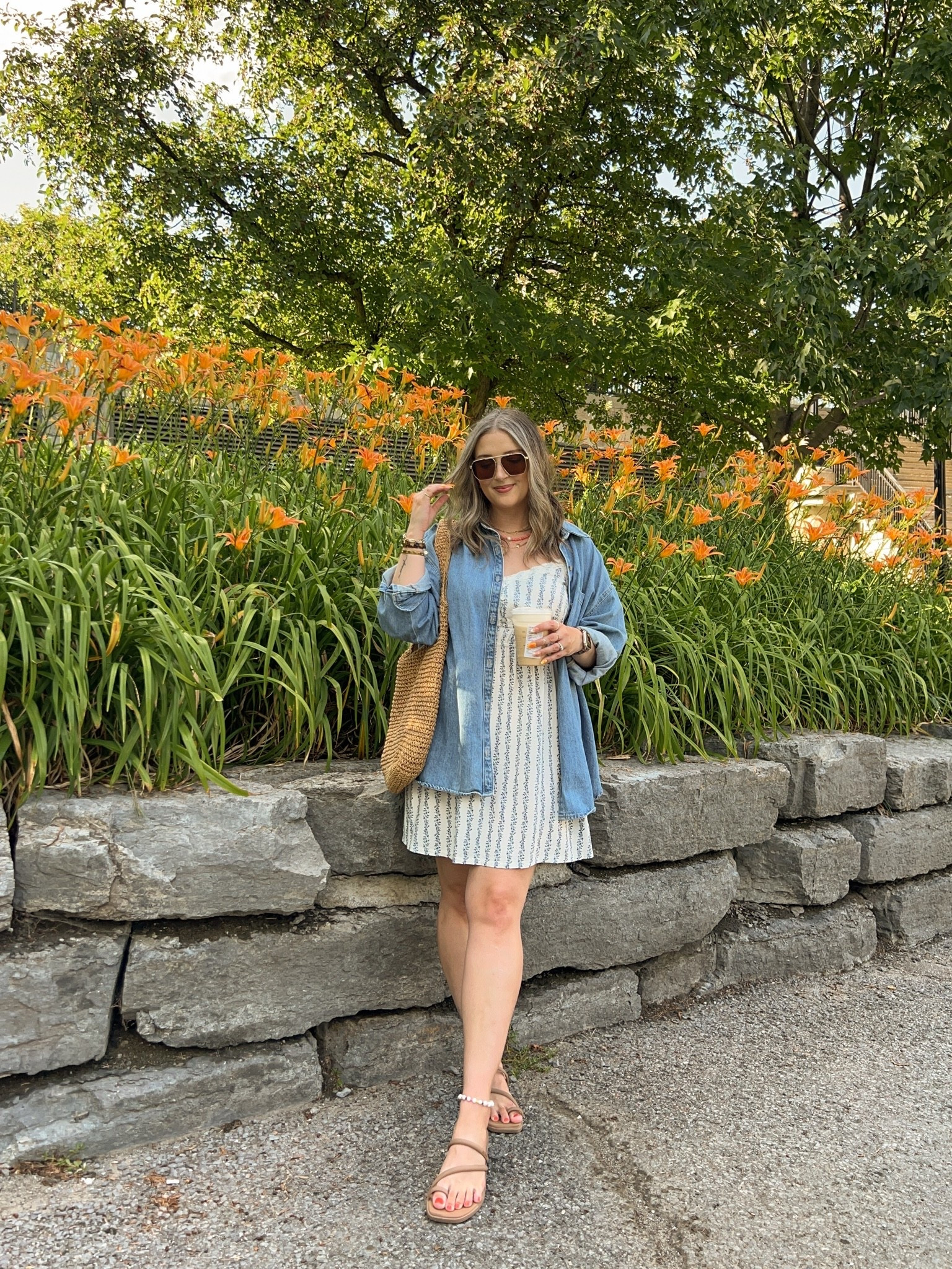 Casual summer outfit! Wearing my usual size L in both dress and denim shirt. I’m a 9.5-10 shoe and wear a 10 in the crocs sandals. Canadian links are under “similar products”

#LTKsummer #LTKmidsize #LTKdresses